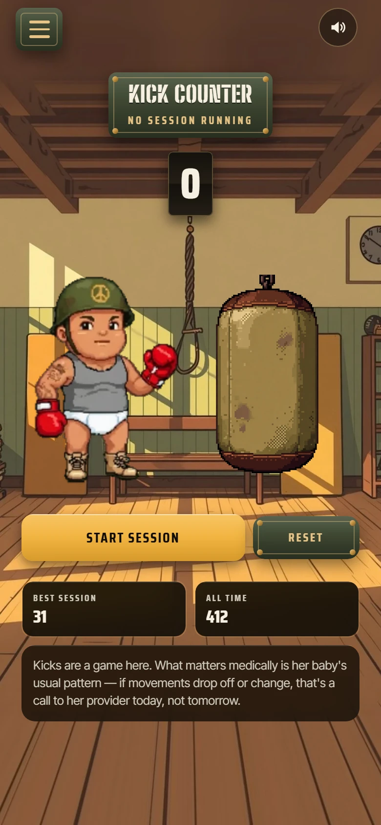 The kick counter: a punching bag with current, record and all-time counts